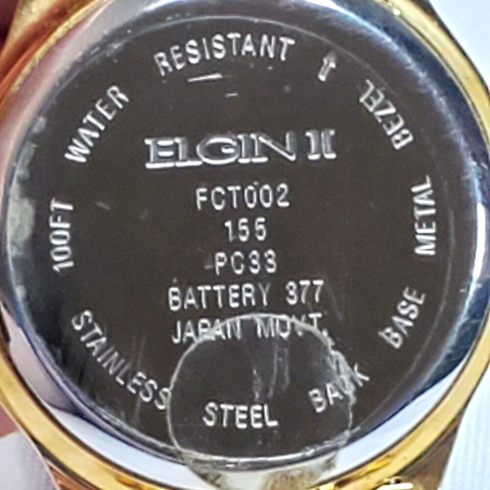 Elgin II Gold-Tone Mens Watch Black Dial Day & Date Display Water Resistant - Picture 2 of 11